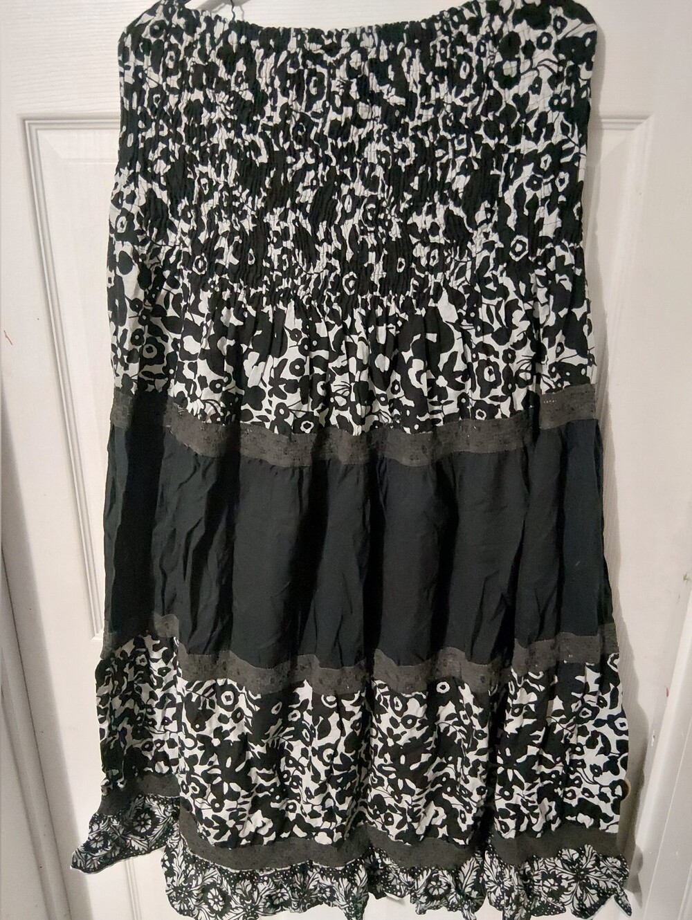 Strapless Black and White Floral Tiered Dress